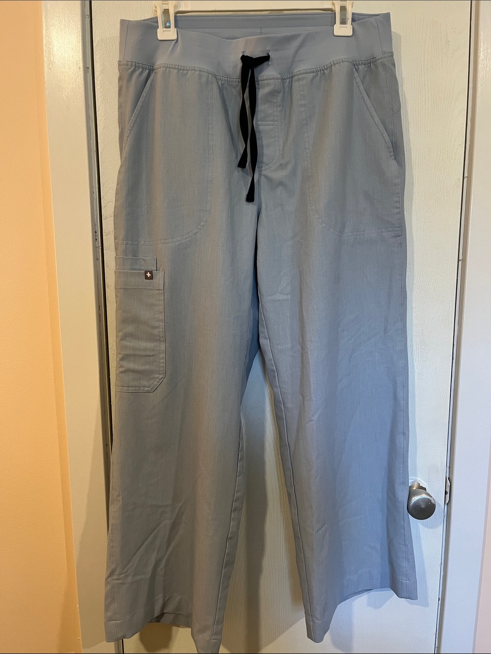 Figs Women's Chambray Wide Leg Cargo Scrub Pants with Drawstring
